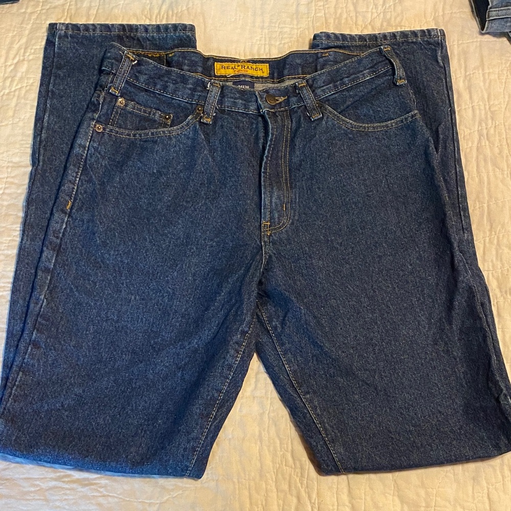 Real Ranch Mens 34 x 36 Relaxed Fit Dark Blue Denim Jeans NWOT